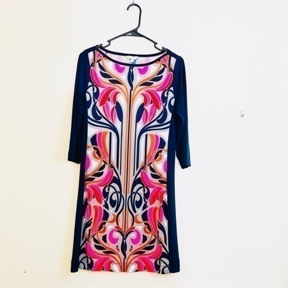 Banana Republic Floral Print 3/4 Sleeve Multi Color Casual Dress Small Blue/Pink